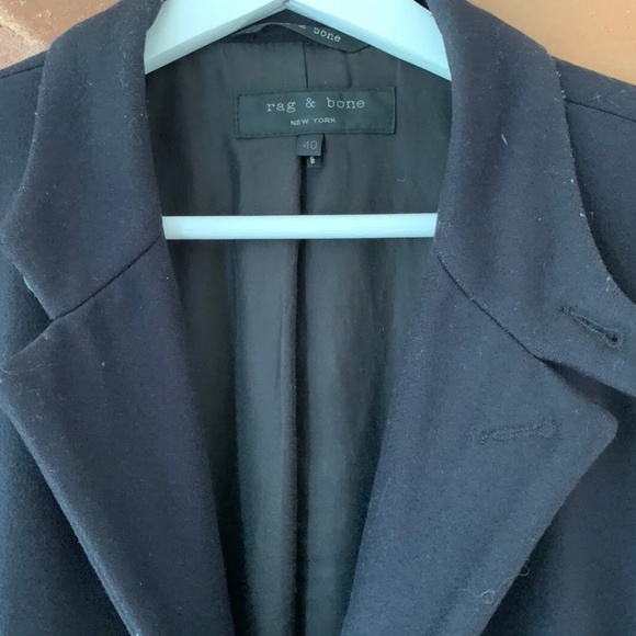 Rag & Bone Navy Long Coat w/elbow patches - Picture 2 of 4